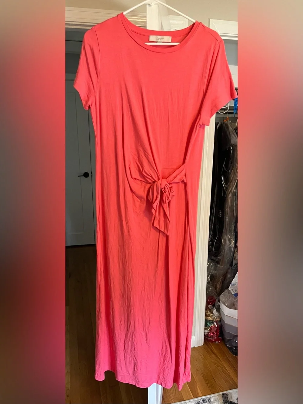 LOFT Coral Tie-Front Dress- Size Med